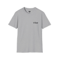 A sport grey t-shirt with a white Vibe wordmark on the left chest.