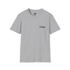 A sport grey t-shirt with a white Vibe wordmark on the left chest.