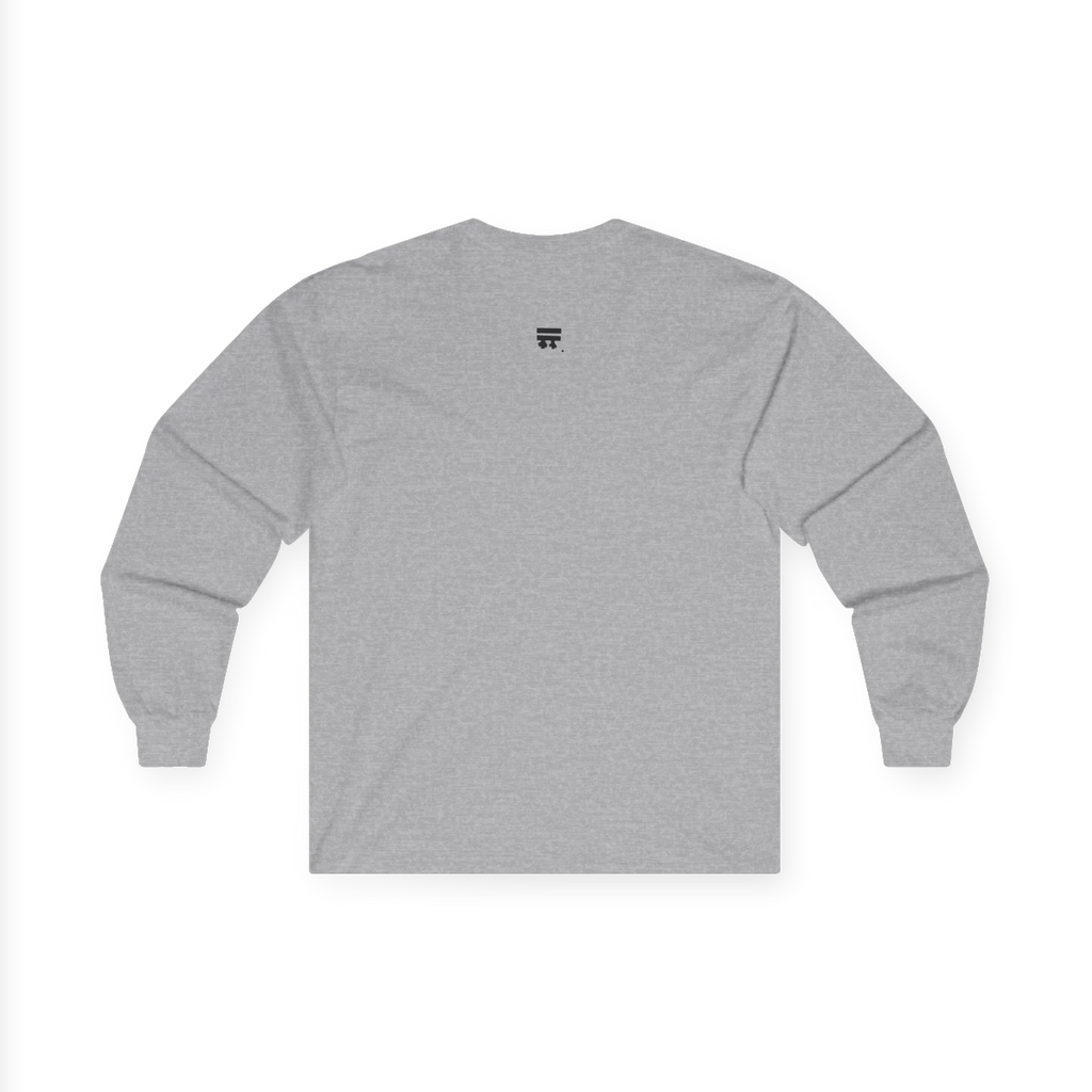 Sport Grey Women's Rights long sleeve tee, handwritten Womens Rights Are Human Rights graphic, crew neck, back view.