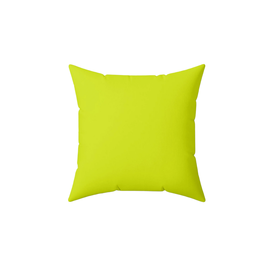 Sporty lime faux suede throw pillow, back view.