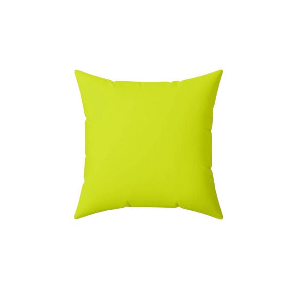 Sporty lime faux suede throw pillow, front view.