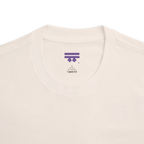 Classic fit crew neck tee, cream, collar close-up showing FREEBRD brand label, 100% cotton.