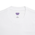 Classic fit crew neck tee, white, collar close-up showing FREEBRD brand label, 100% cotton.