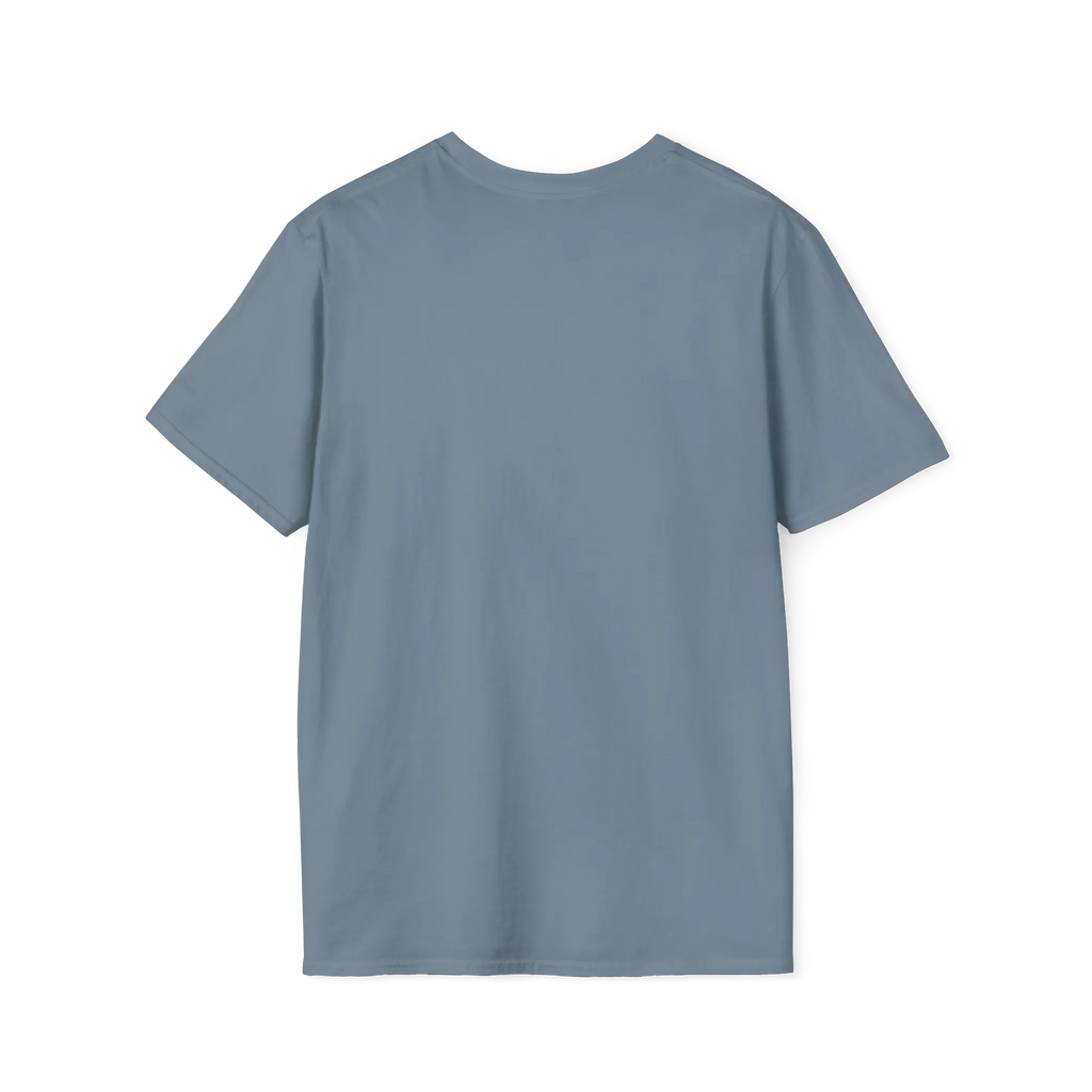 A back view of the stone blue perf retro graphic t-shirt.