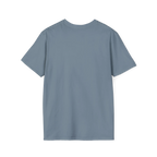A back view of the stone blue perf retro graphic t-shirt.
