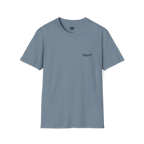 A stone blue perf retro graphic t-shirt featuring a bold 'Perf' graphic on the chest, front view