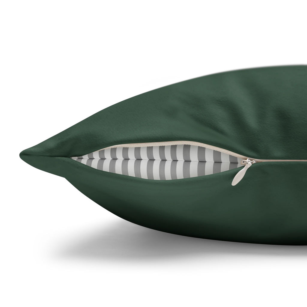 Stromboli Green faux suede pillow case, zipper view.