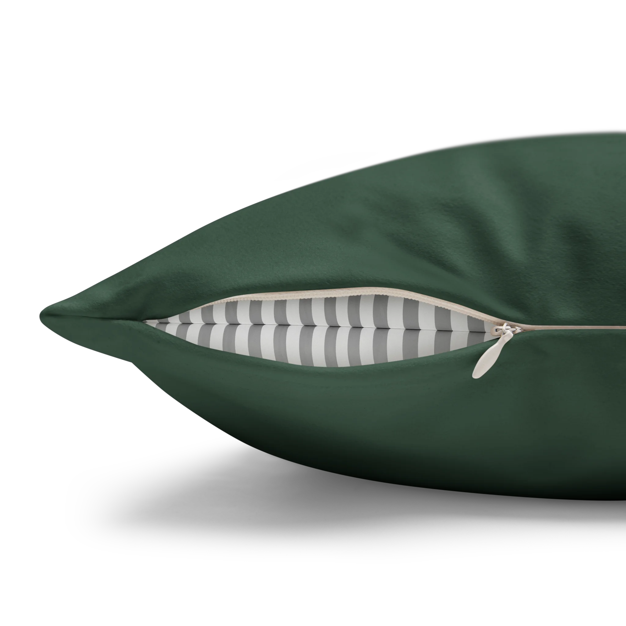 Stromboli Green faux suede pillow case, zipper view.