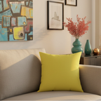 Sunshine yellow faux suede pillow, styled on a couch in a modern living room, lifestyle preview.