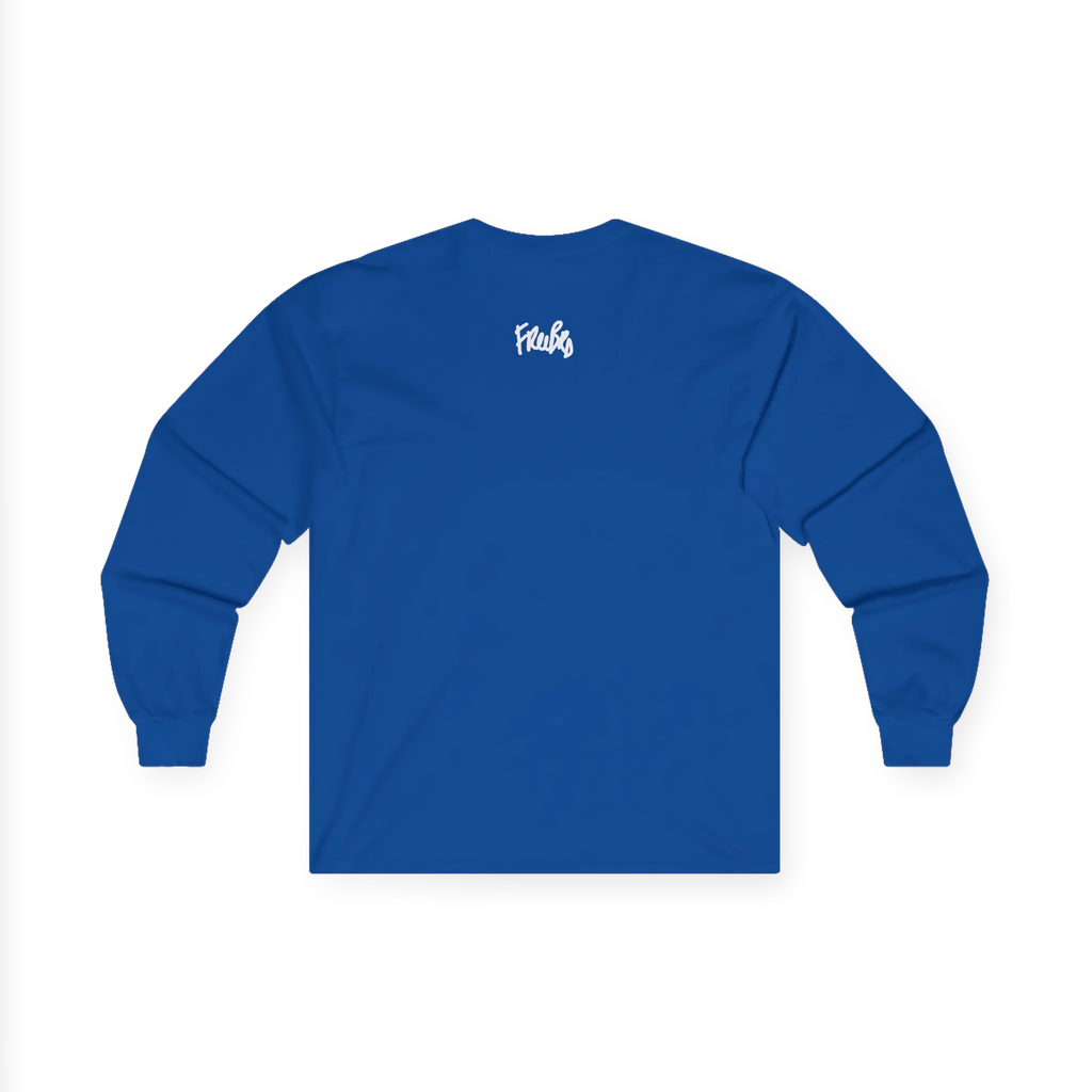 Royal long-sleeve top, back view, with a white FREEBRD script logo below the neckline.