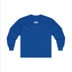 Royal long-sleeve top, back view, with a white FREEBRD script logo below the neckline.