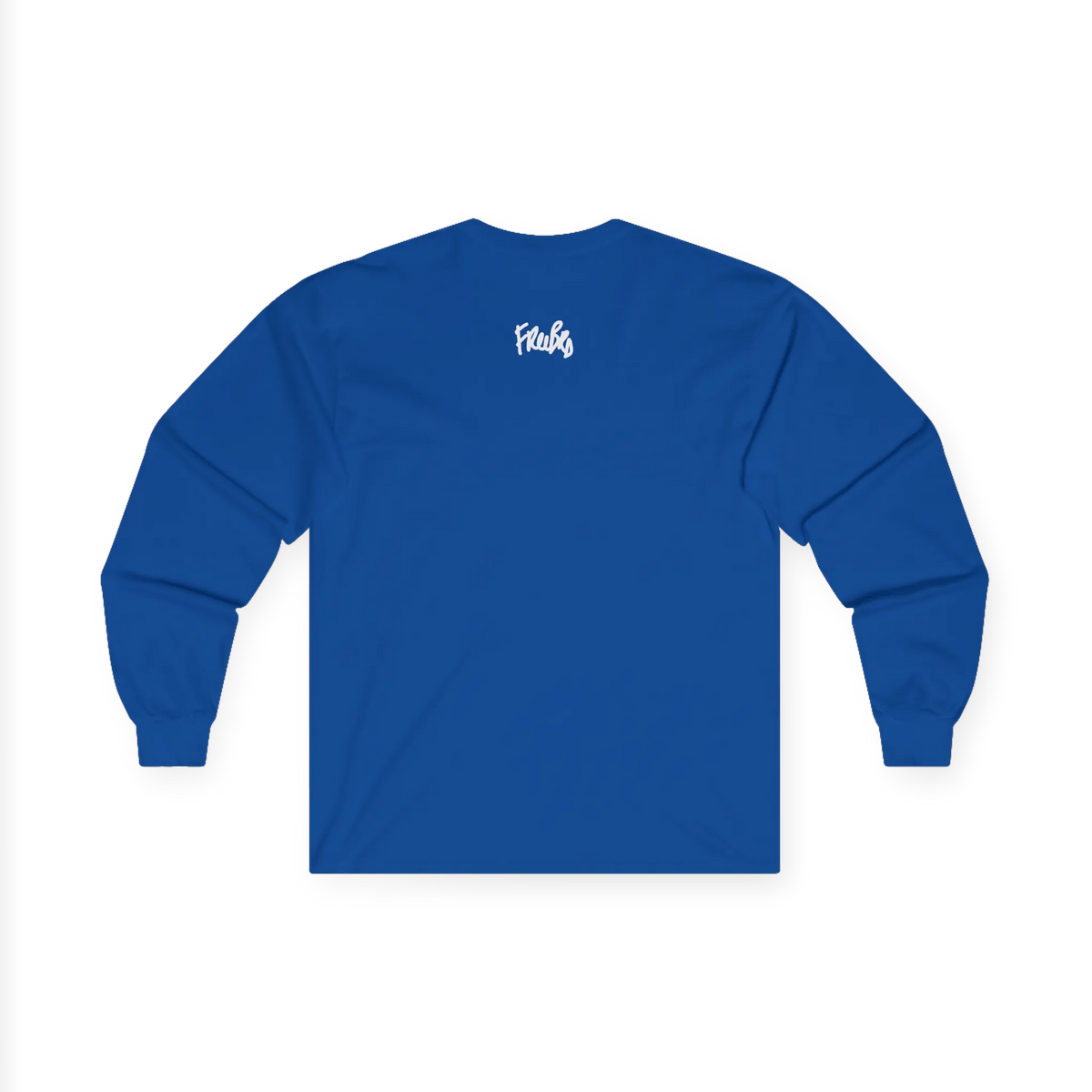 Royal long-sleeve top, back view, with a white FREEBRD script logo below the neckline.