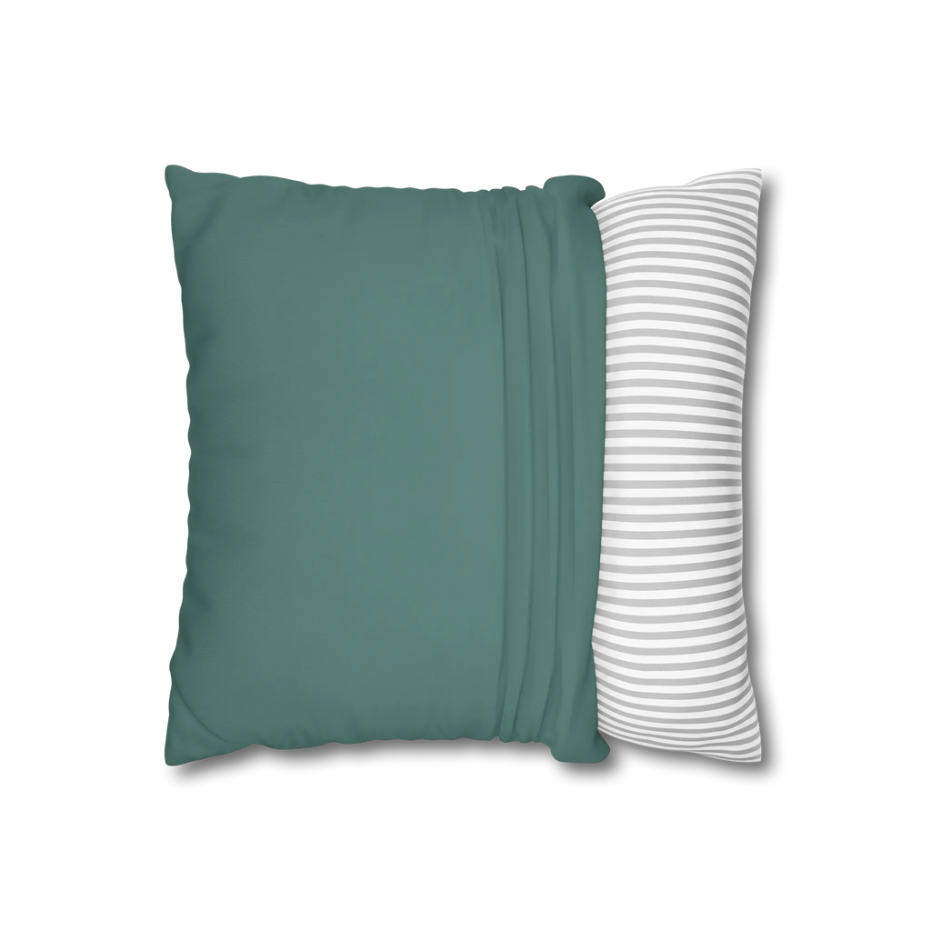 Teal Grey canvas pillow cover opened with a pillow insert showing.
