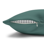 Close-up of the Teal Grey pillow cover with its concealed white zipper open.