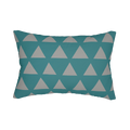Teal stardust grey geometric triangle lumbar pillow, front view.