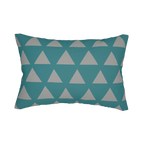 Teal stardust grey geometric triangle lumbar pillow, front view.