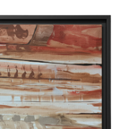 The Journey abstract canvas, earthy rust crimson and cream strata, graphic detail, horizontal flow.