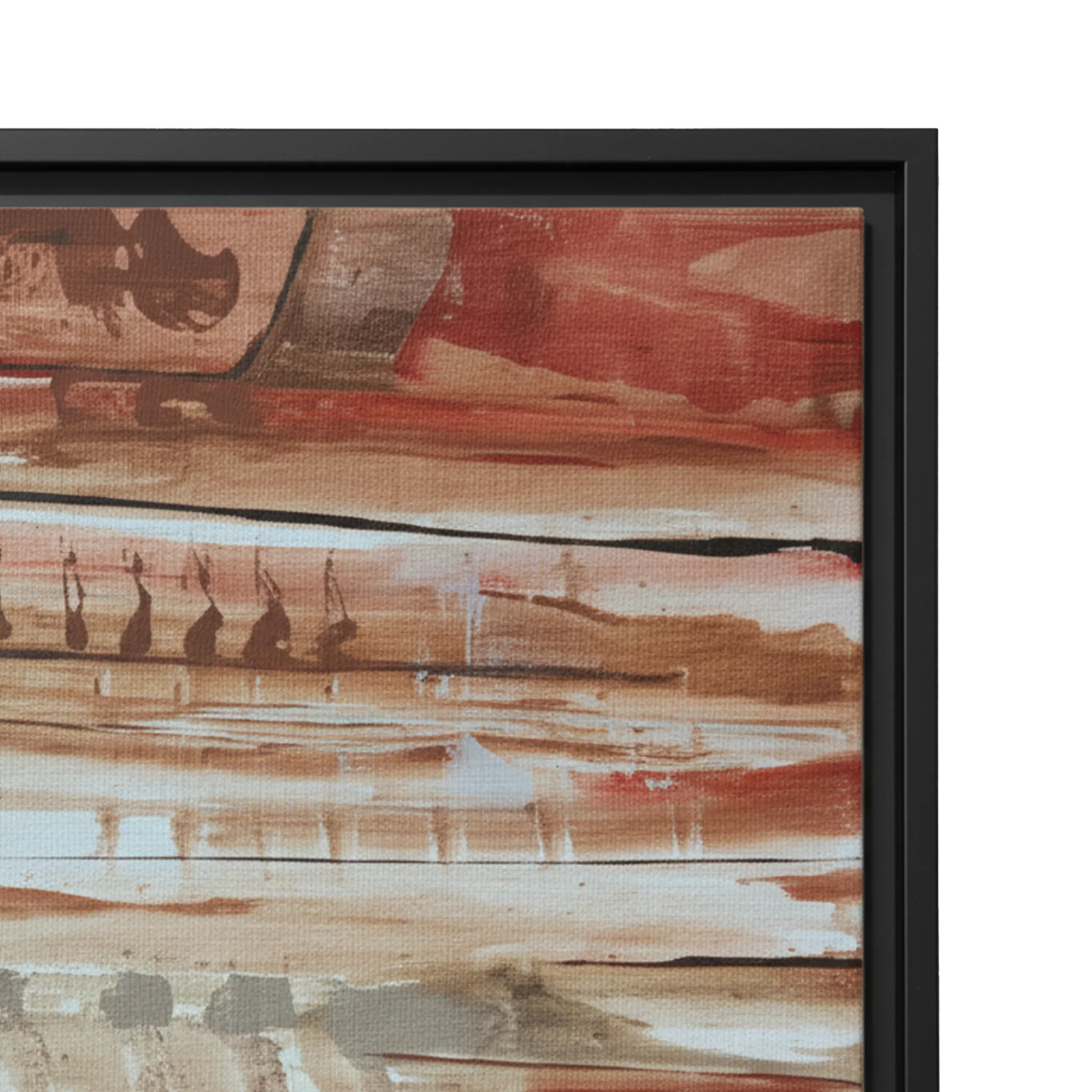 The Journey abstract canvas, earthy rust crimson and cream strata, graphic detail, horizontal flow.