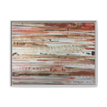 The Journey framed abstract canvas, white frame, earthy rust and cream strata, front view.