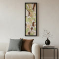 The Sage Edit Dusk bundle, black framed sage green abstract canvas 12x36, atomic grey and Saddle brown faux suede pillows, modern living room lifestyle.