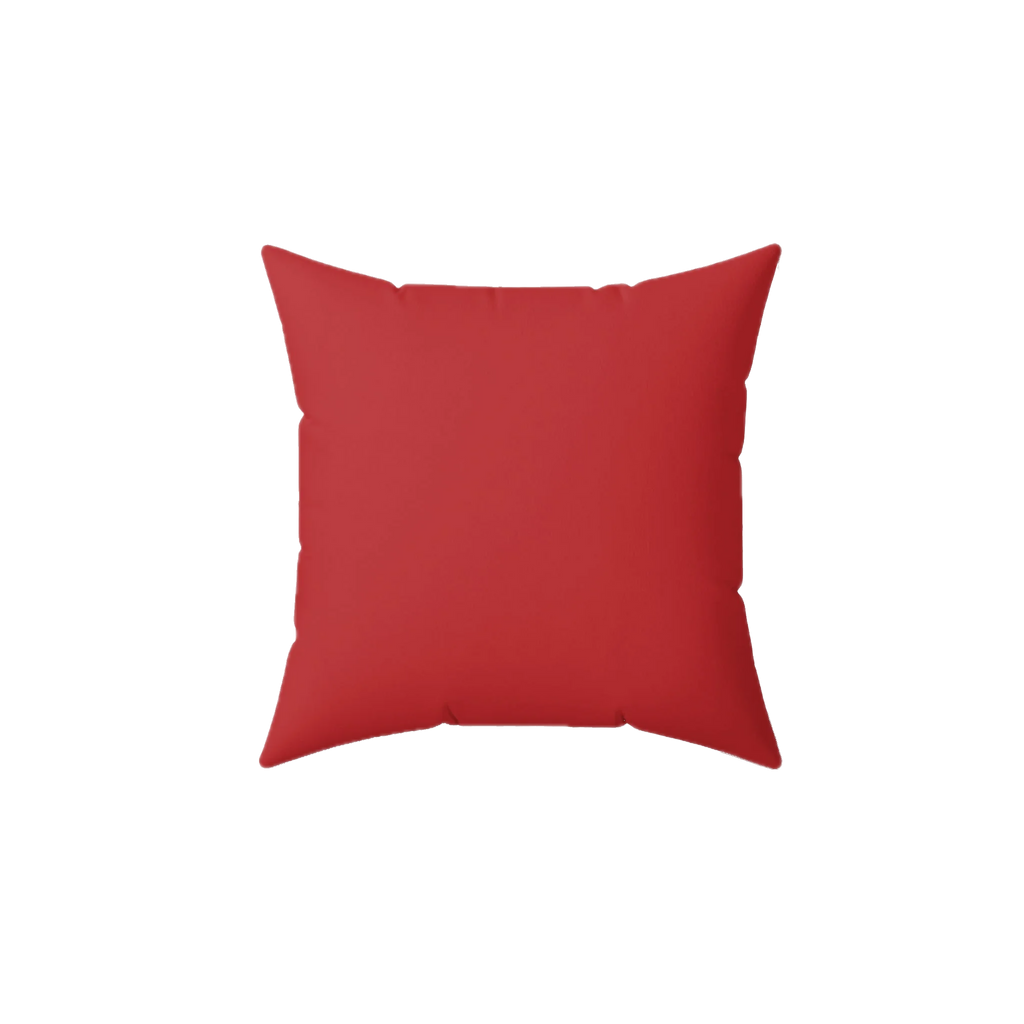 Traditional red faux suede throw pillow, back view.