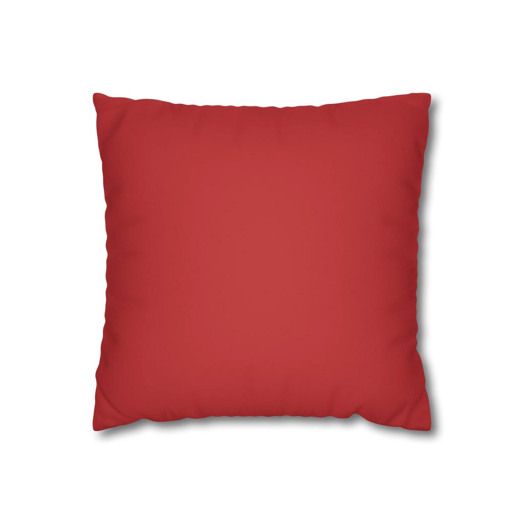 Traditional Red faux suede pillowcase, back view.