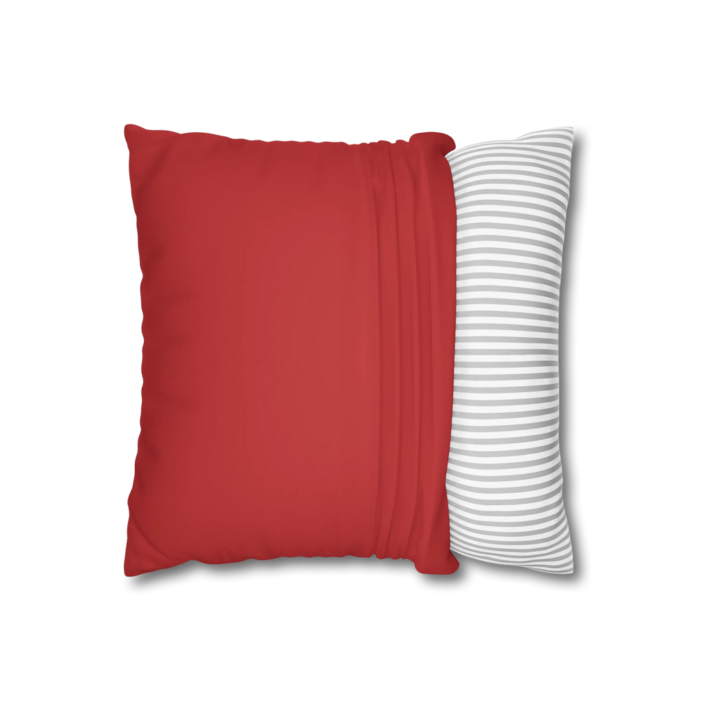 Traditional Red faux suede pillowcase, open view.
