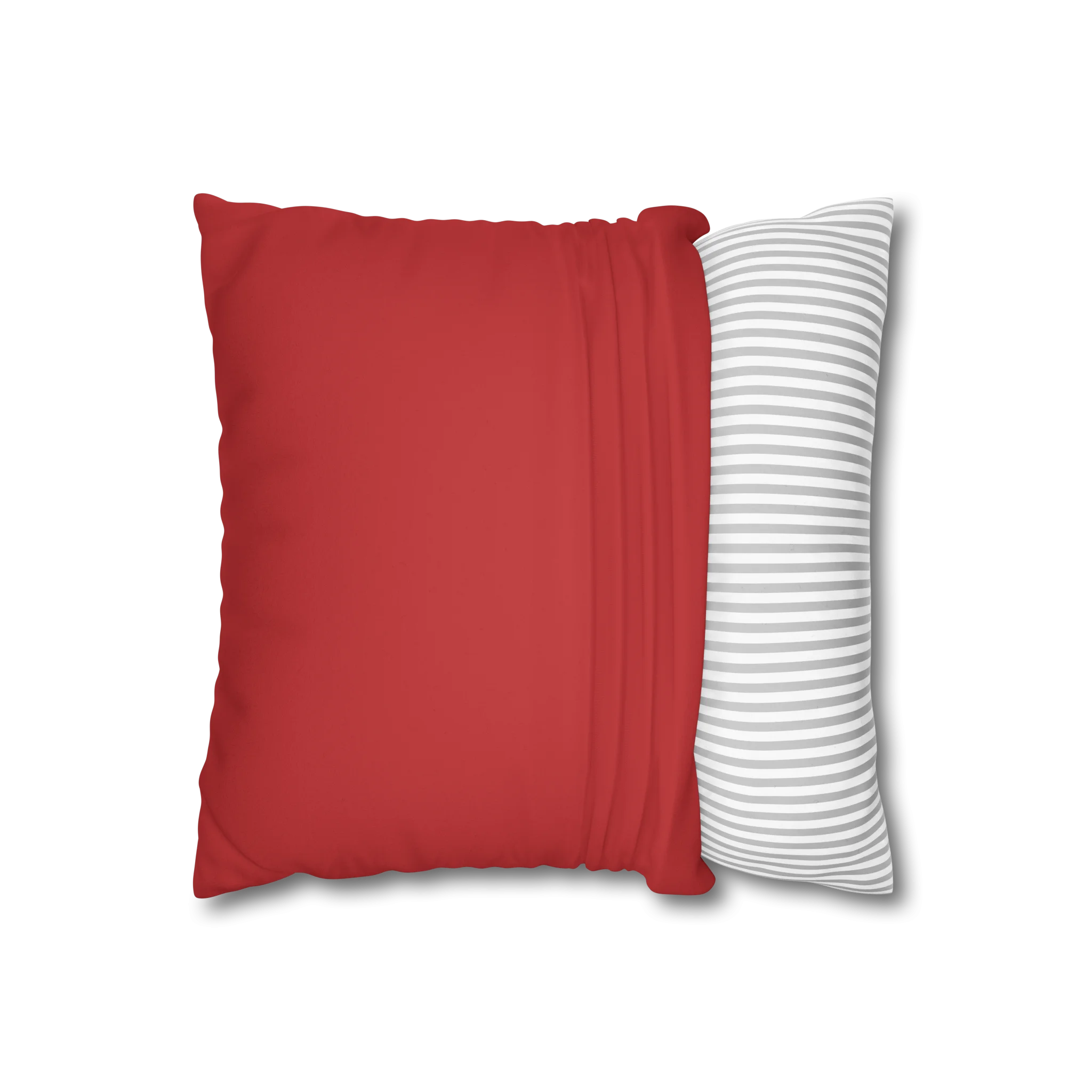 Traditional Red faux suede pillow case, open view.