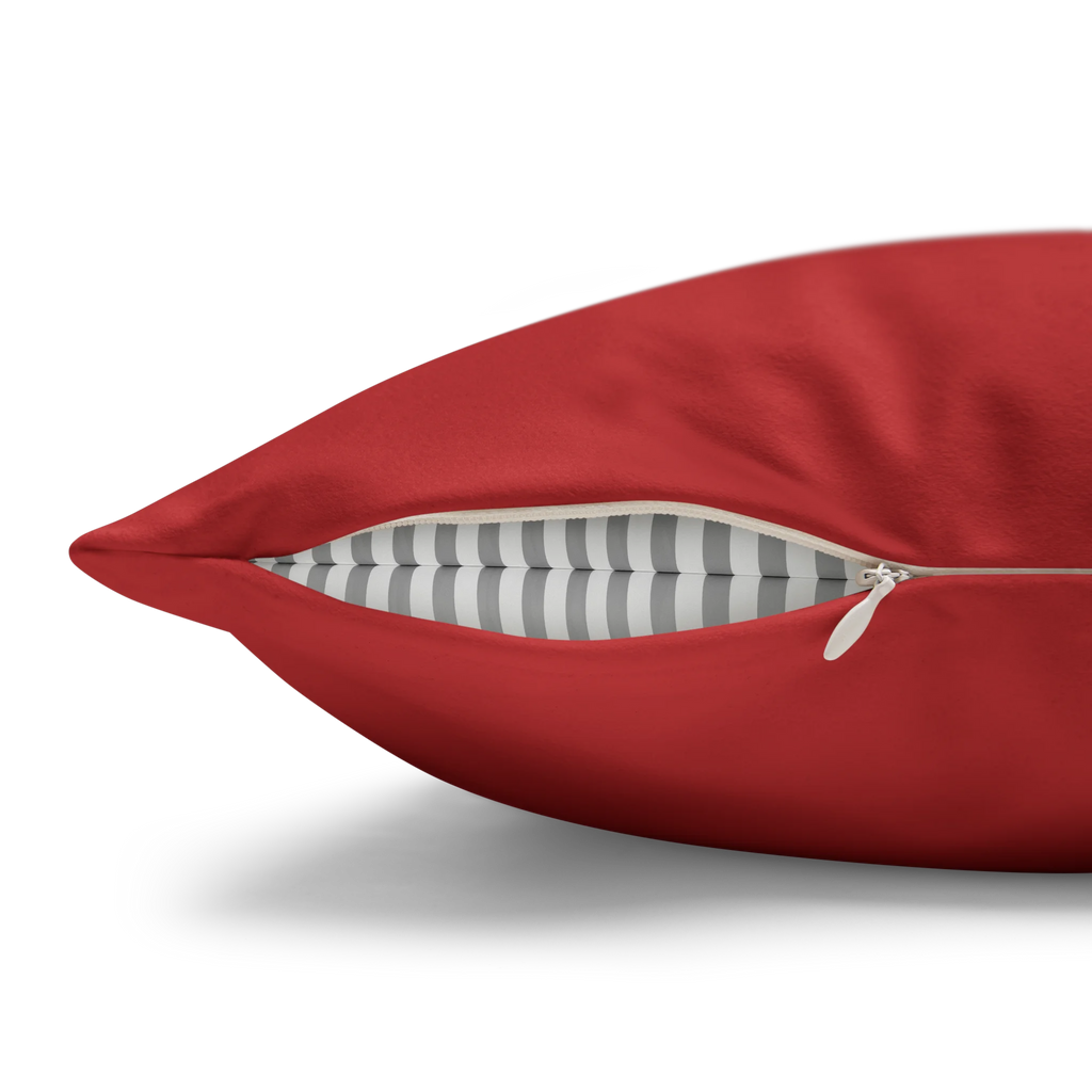 Traditional Red faux suede pillowcase, zipper view.