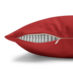 Traditional Red faux suede pillowcase, zipper view.