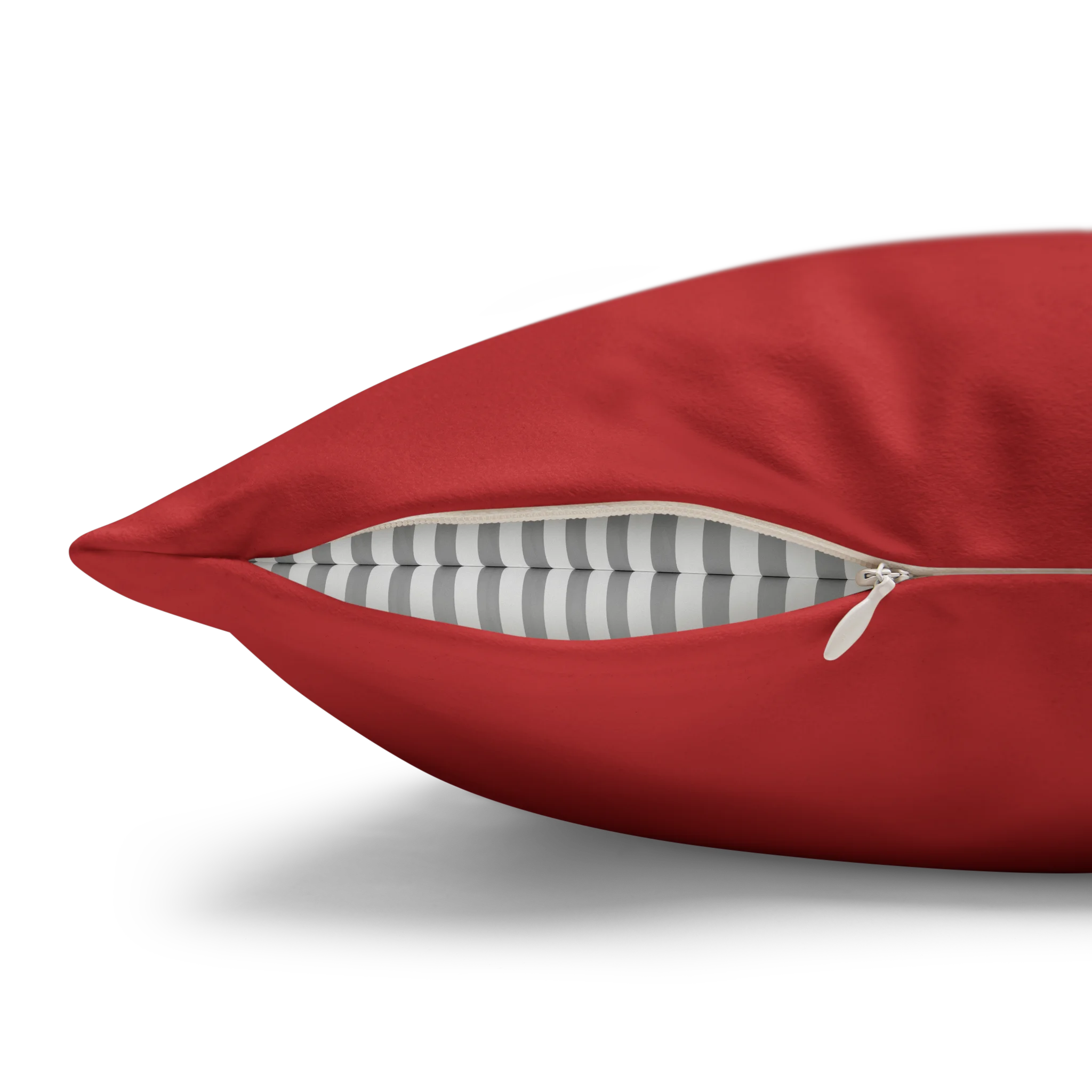 Traditional Red faux suede pillow case, zipper view.