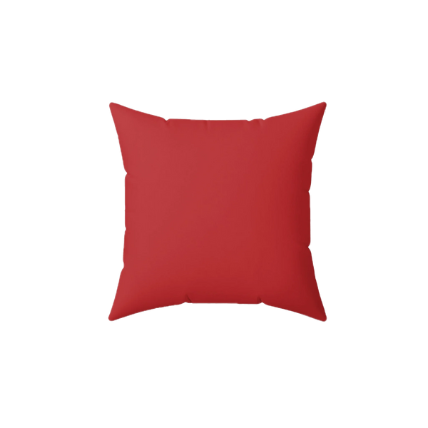 Traditional red faux suede throw pillow, front view.