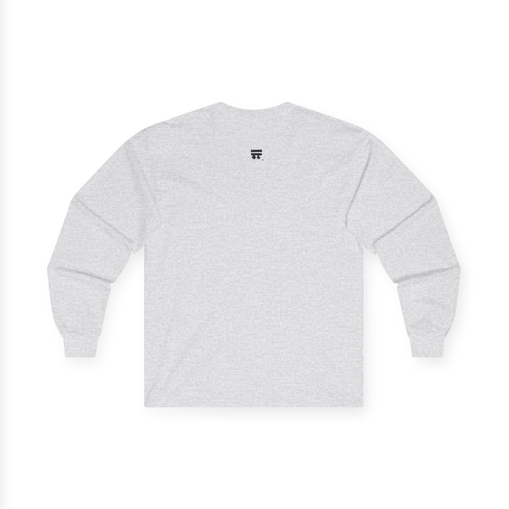 The back of the ash grey Trans Pride Long Sleeve Tee showing a clean plain back with a small black FREEBRD logo at the upper center.