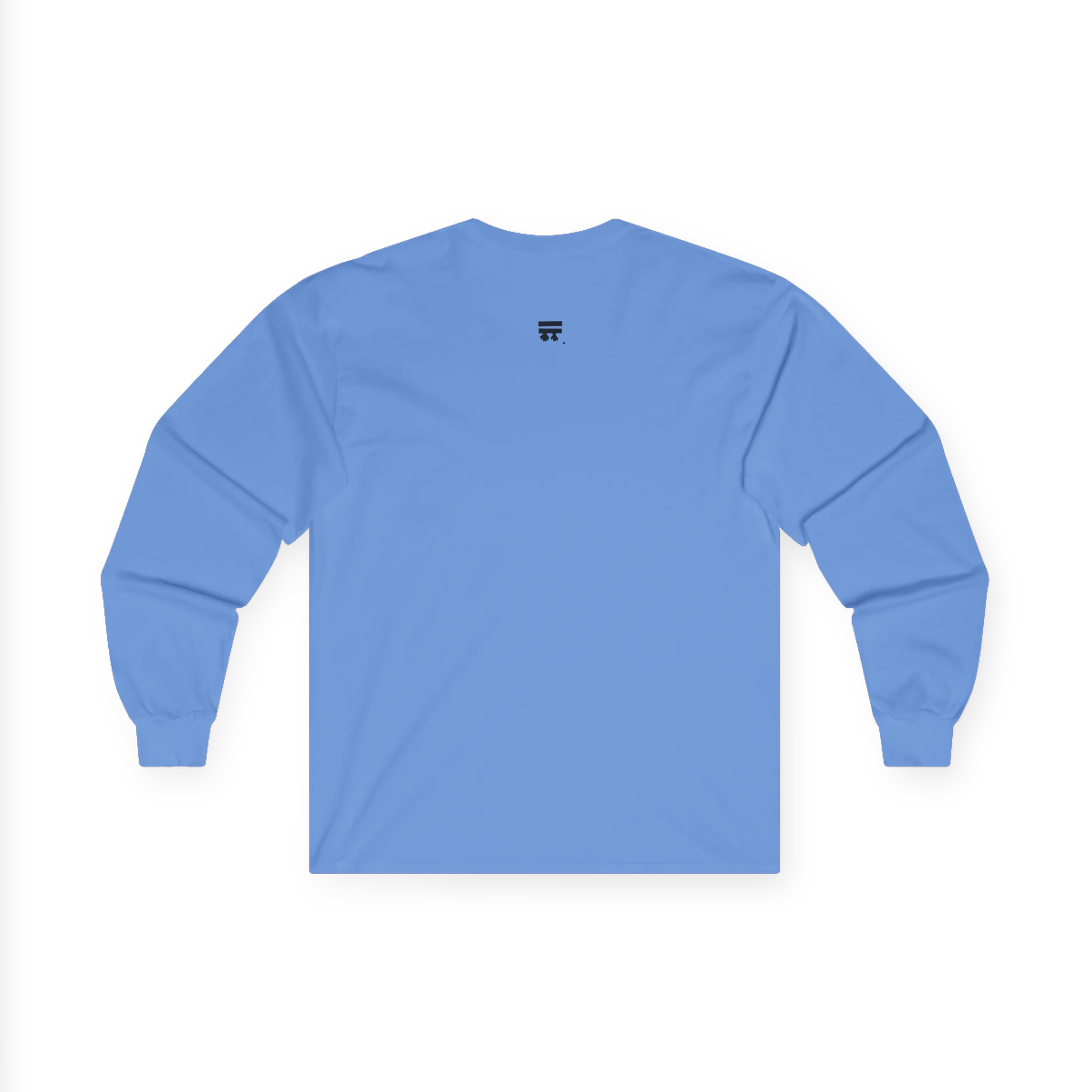 The back of the Carolina blue Trans Pride Long Sleeve Tee showing a clean plain back with a small black FREEBRD logo at the upper center.