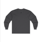 The back of the dark heather Trans Pride Long Sleeve Tee showing a clean plain back with a small black FREEBRD logo at the upper center.