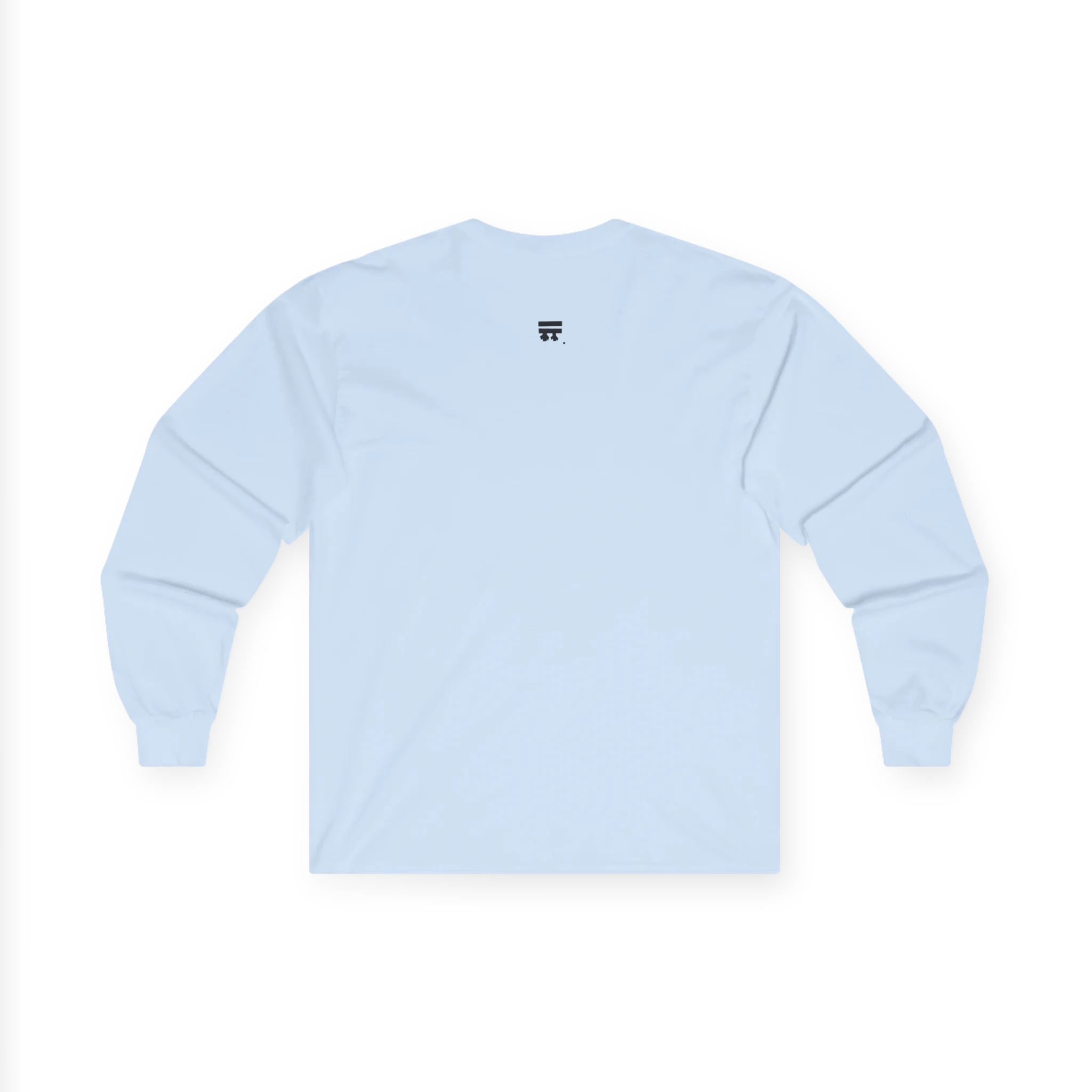 The back of the light blue Trans Pride Long Sleeve Tee showing a clean plain back with a small black FREEBRD logo at the upper center.