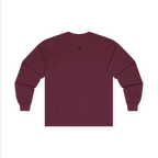 The back of the maroon Trans Pride Long Sleeve Tee showing a clean plain back with a small black FREEBRD logo at the upper center.
