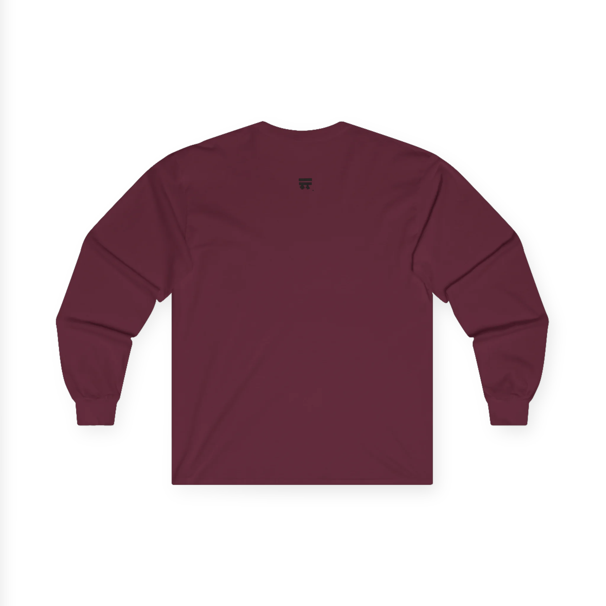 The back of the maroon Trans Pride Long Sleeve Tee showing a clean plain back with a small black FREEBRD logo at the upper center.