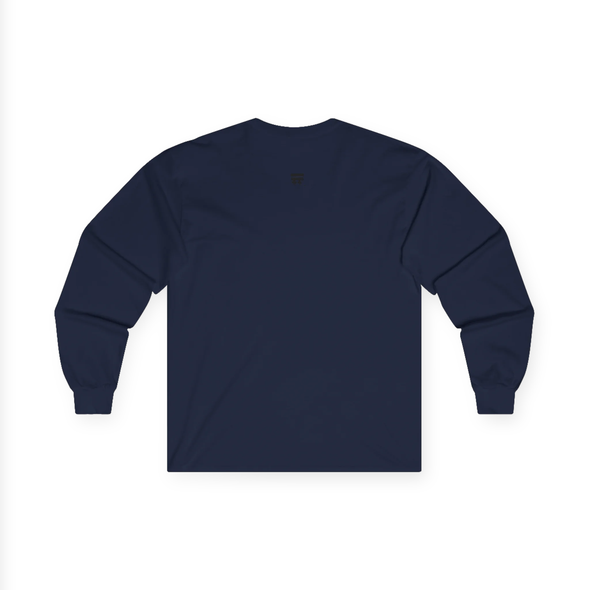 The back of the navy Trans Pride Long Sleeve Tee showing a clean plain back with a small black FREEBRD logo at the upper center.