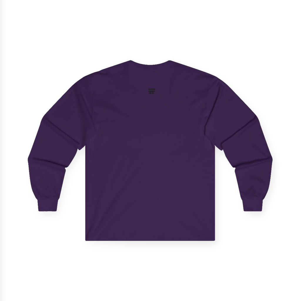 The back of the purple Trans Pride Long Sleeve Tee showing a clean plain back with a small black FREEBRD logo at the upper center.