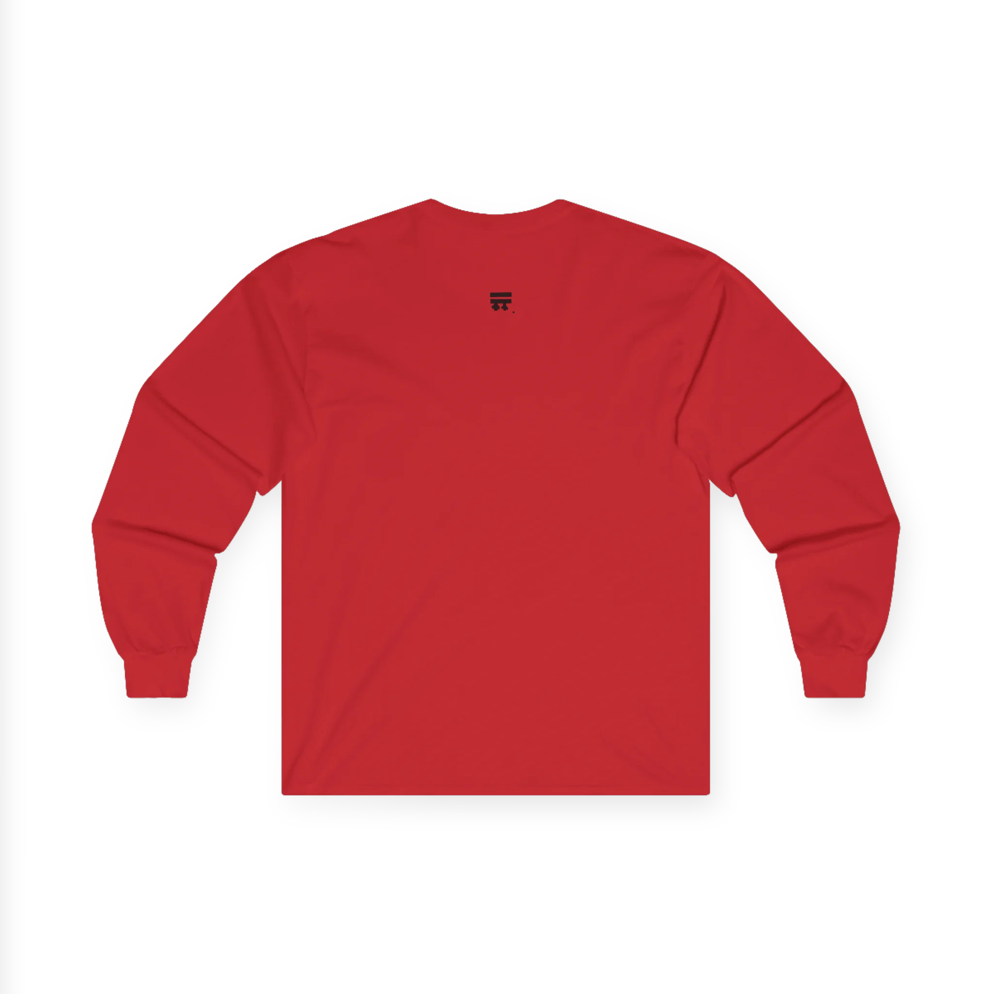 The back of the red Trans Pride Long Sleeve Tee showing a clean plain back with a small black FREEBRD logo at the upper center.