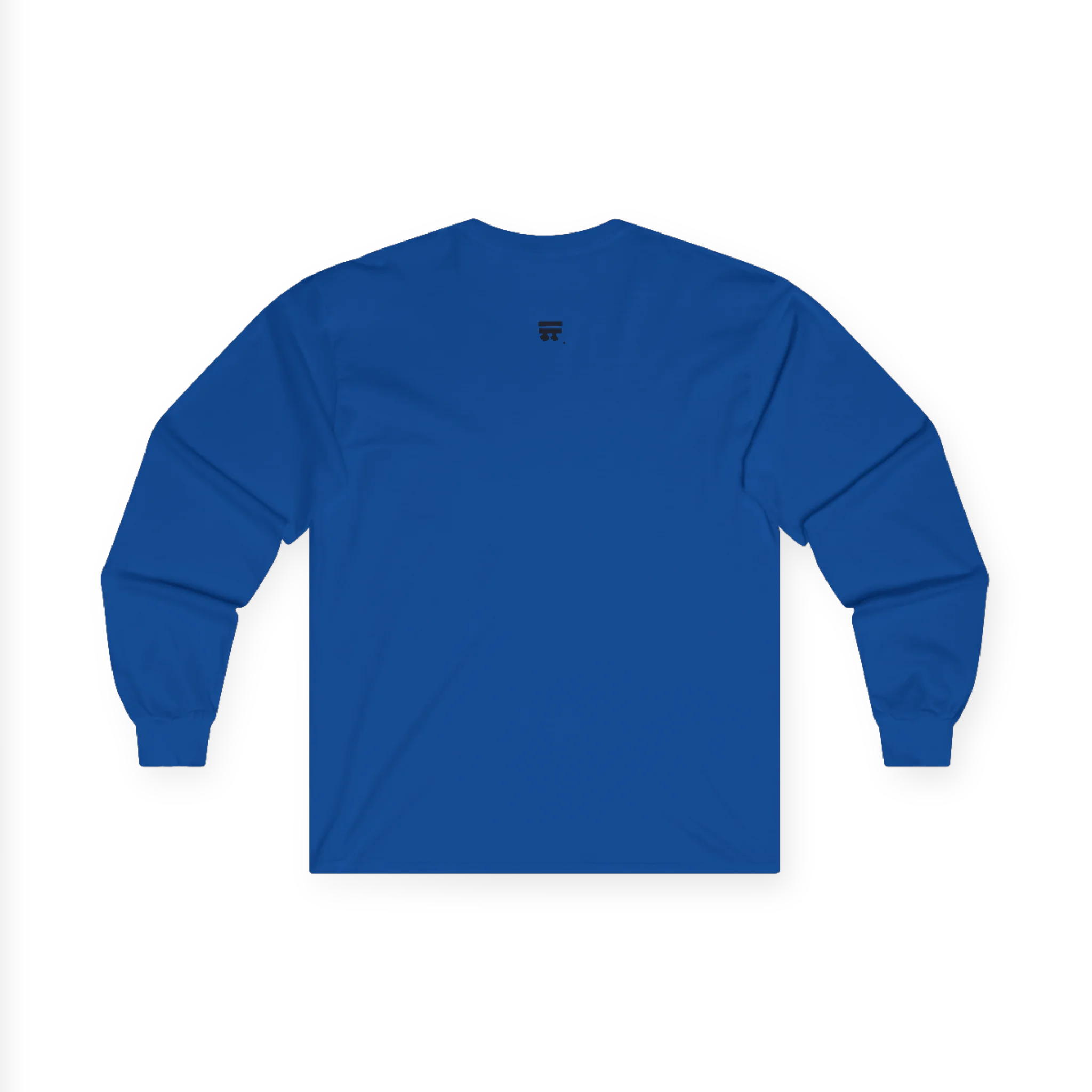 The back of the royal Trans Pride Long Sleeve Tee showing a clean plain back with a small black FREEBRD logo at the upper center.