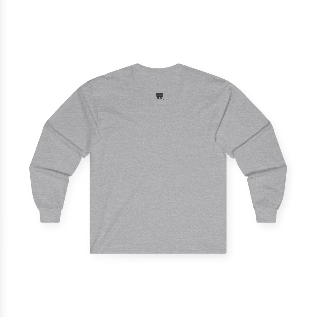 The back of the sport grey Trans Pride Long Sleeve Tee showing a clean plain back with a small black FREEBRD logo at the upper center.