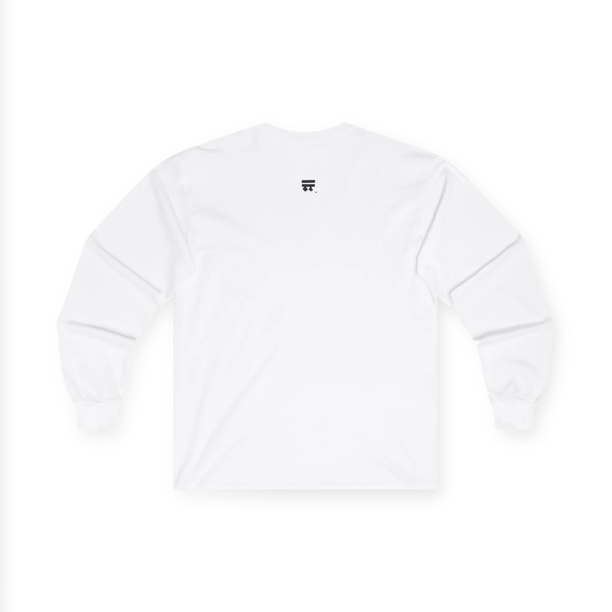 The back of the white Trans Pride Long Sleeve Tee showing a clean plain back with a small black FREEBRD logo at the upper center.