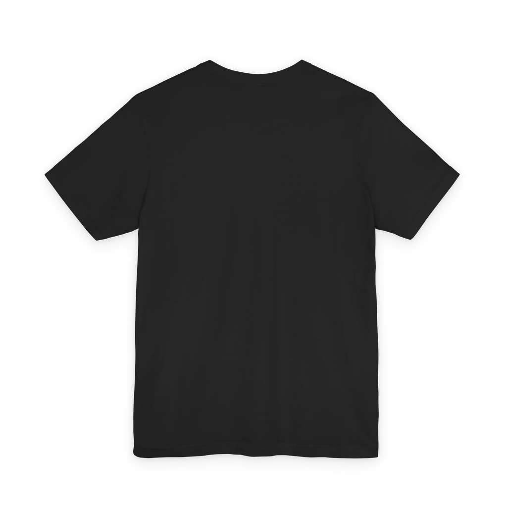 Black T-shirt, back view, showing a plain back with no graphic.