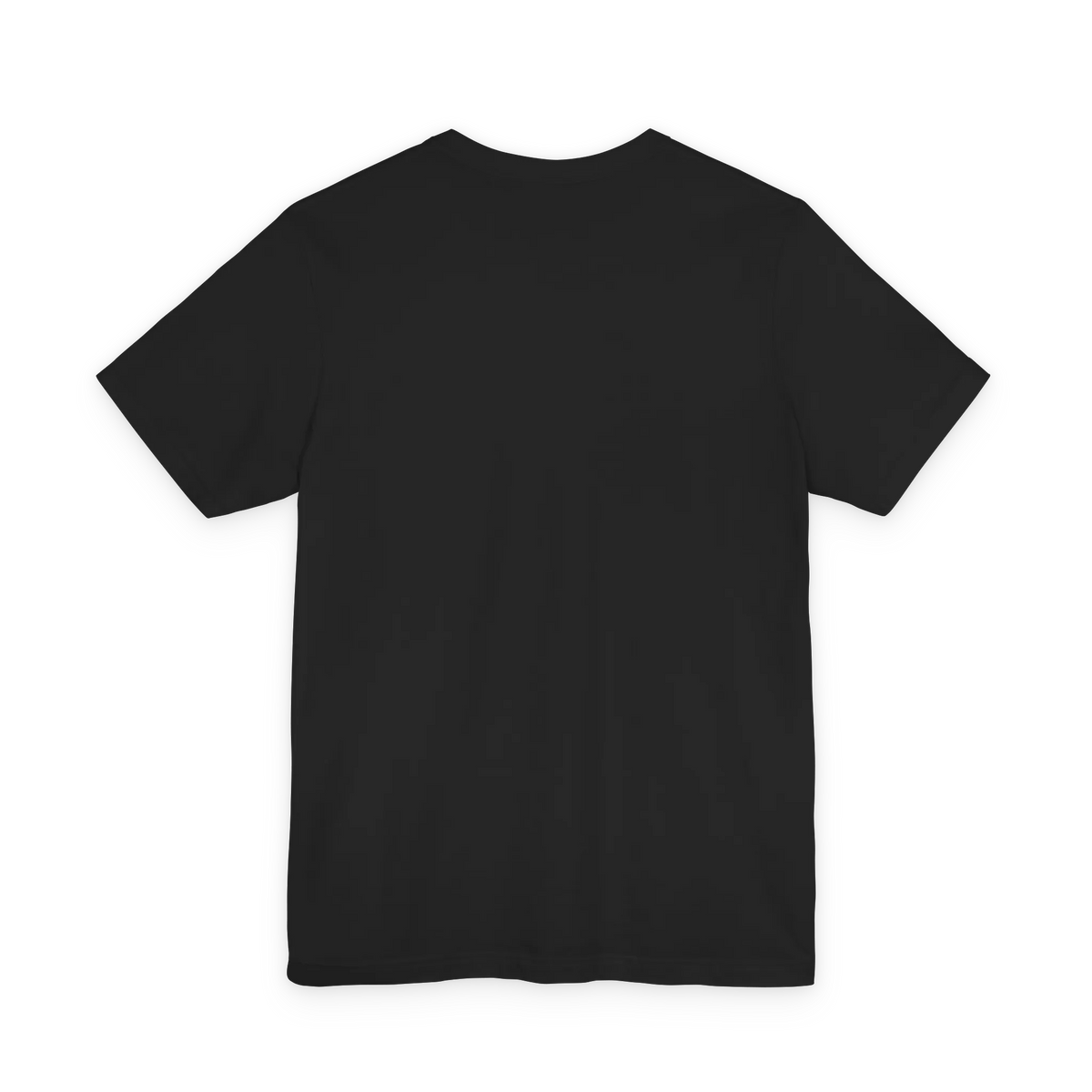Black T-shirt, back view, showing a plain back with no graphic.