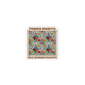 A square magnet with rounded corners featuring a colorful floral pattern in the center and brown text reading 'TRANS RIGHTS ARE HUMAN RIGHTS' on a white background.