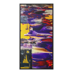 A front view of "Tribal Wave" Abstract Mesa Wall Décor by Freebrd on a 30x60, 1.25 inch thick canvas showcasing yellow, red, burgundy, black, purple and grey colors with black and white geometric tribal accents encased in a black certified wood frame.