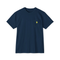 A front preview of the true navy clock it pocket t-shirt with a yellow Clock It Motif on front left chest pocket.