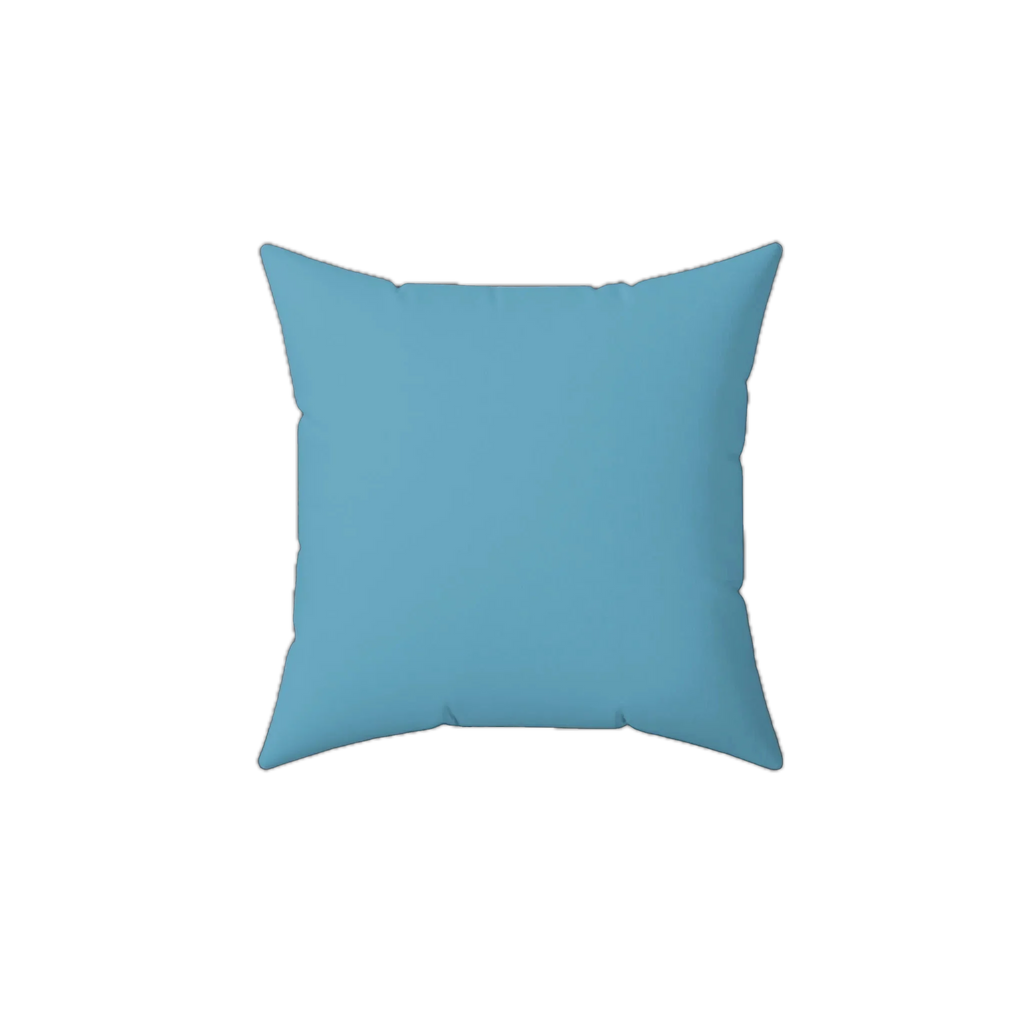 Vintage aqua faux suede throw pillow, back view.